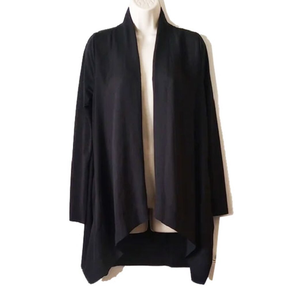 The Dazzling Drape Front Georgette Cardigan Jacket S Black Pockets  50off3